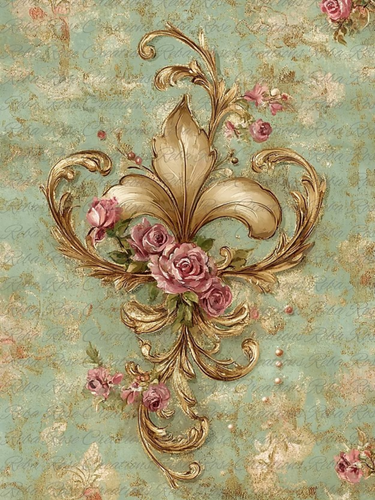 Fleur De Lis Green Rice Paper by Reba Rose Creations