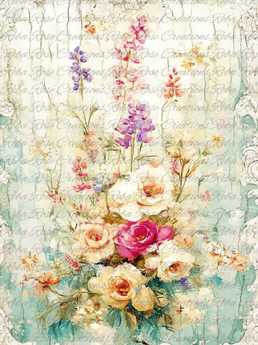 Crackled Spring Flowers Rice Paper by Reba Rose Creations