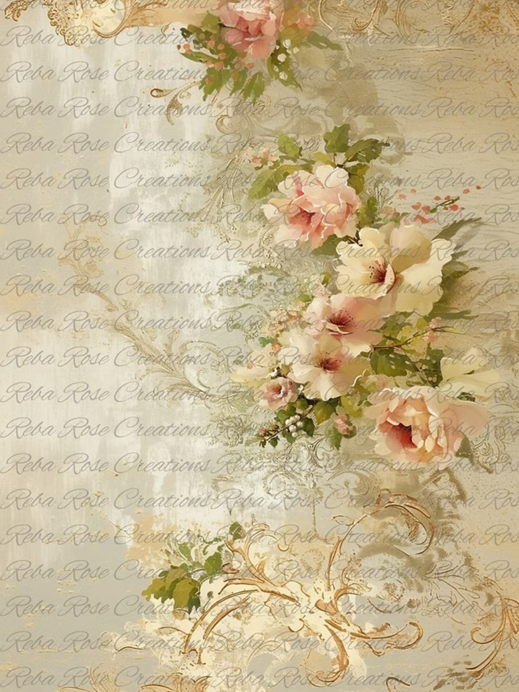 Beautiful Creams Flowers Rice Paper by Reba Rose Creations