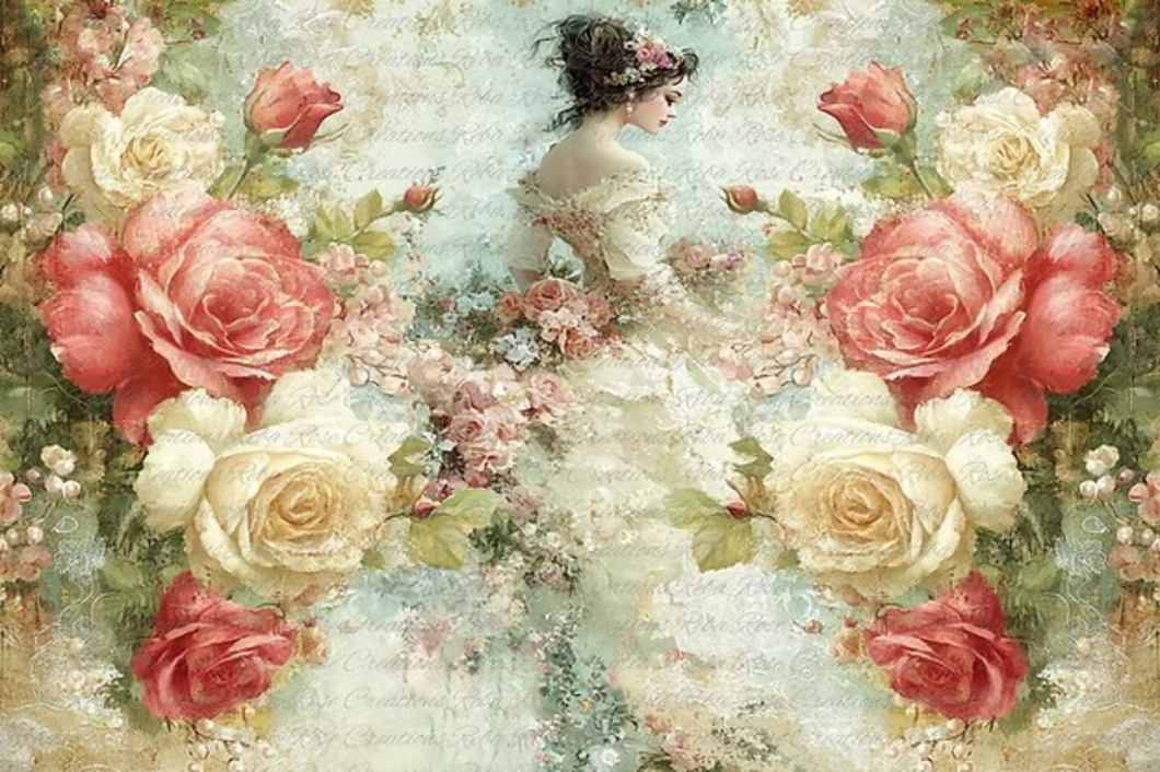 Springtime Rose Collage Rice Paper by Reba Rose Creations