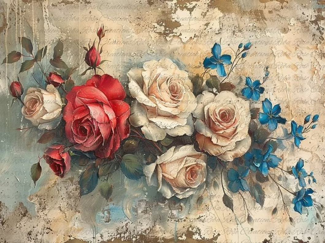 July Roses Rice Paper by Reba Rose Creations