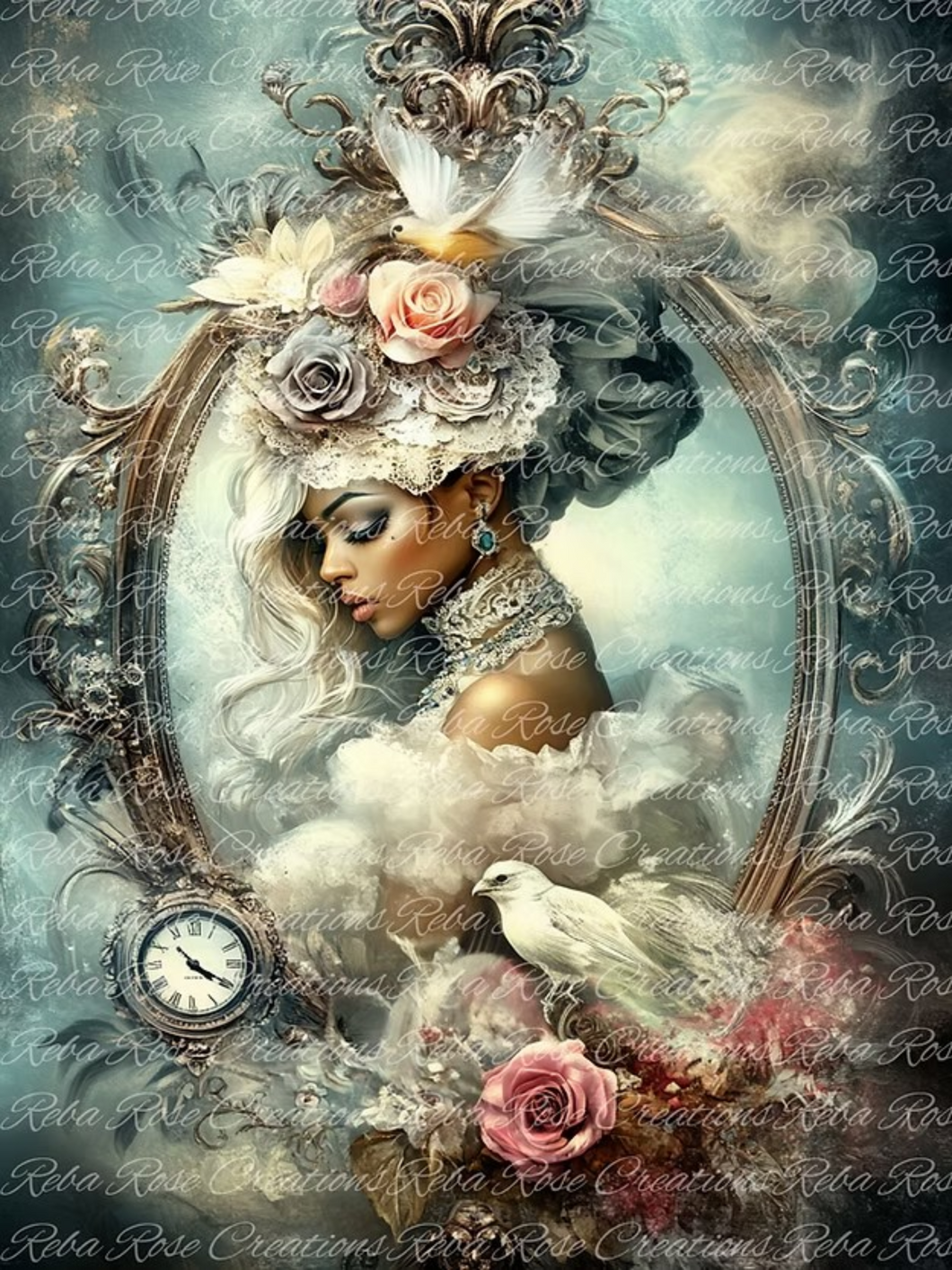 Elegant Steampunk Portrait Frame Rice Paper by Reba Rose Creations
