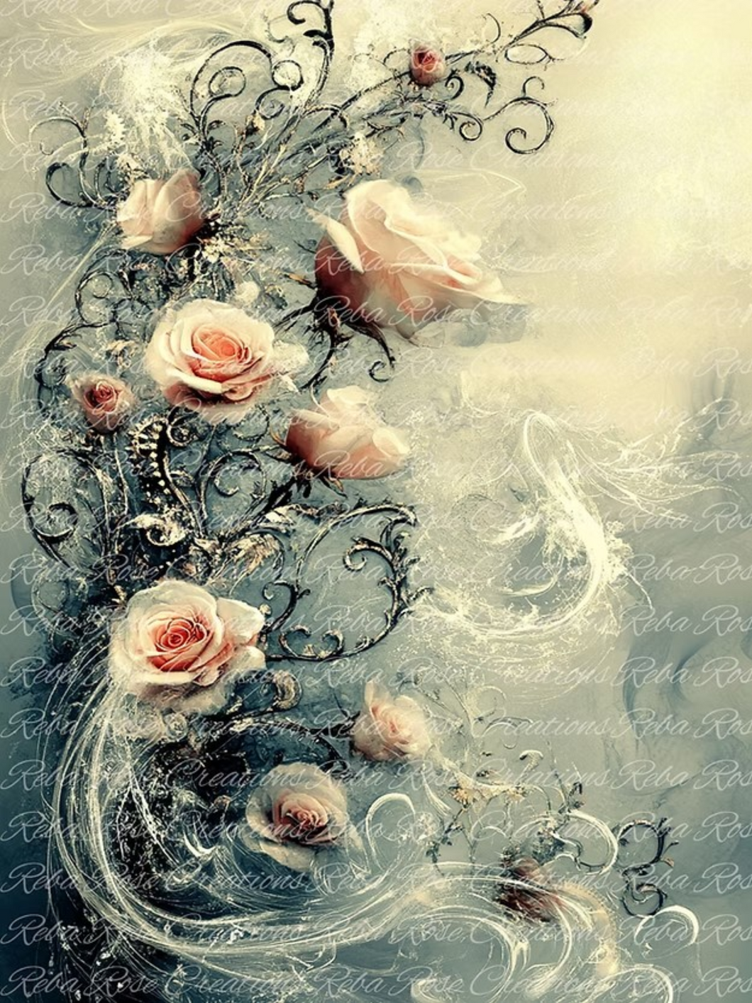 Elegant Steampunk Swirls Rice Paper by Reba Rose Creations