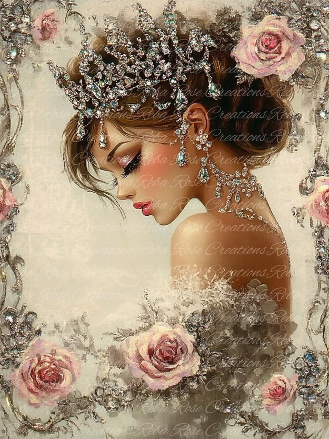 Blinged Beauty Portrait Rice Paper by Reba Rose Creations