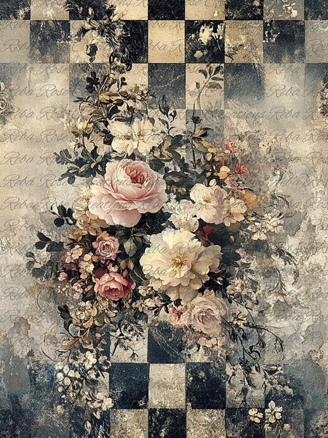 Black & White Spring Florals Rice Paper by Reba Rose Creations