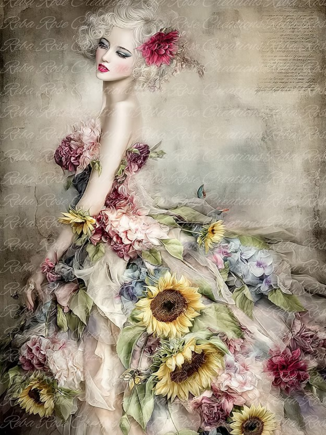 Flower Gown 2 Rice Paper by Reba Rose Creations