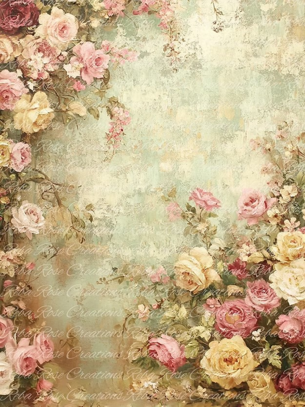 Green Garden Florals Rice Paper by Reba Rose Creations