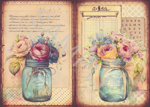 Flowers in Mason Jar 2 Rice Paper by Calambour Italy