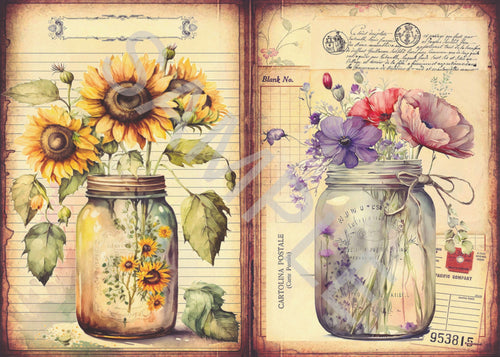 Flowers in Mason Jar 4 Rice Paper by Calambour Italy