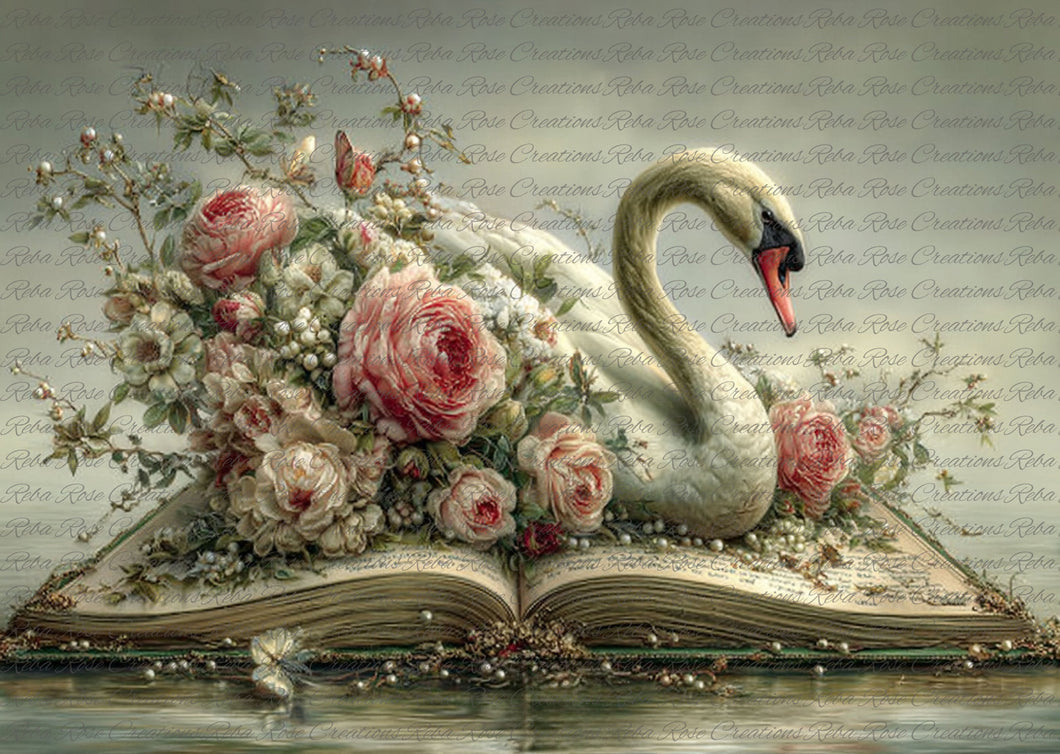 Once Upon a Time Swan Book Rice Paper by Reba Rose Creations