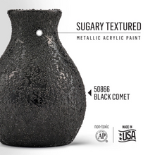Load image into Gallery viewer, Black textured vase with 'Sugary Textured Metallic Acrylic Paint' label and paint color code 50866 'Black Comet'.