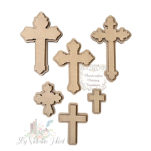 Load image into Gallery viewer, Set of 12 MDF Laser cut varied style crosses shown layered  to make 6 dimensional crosses