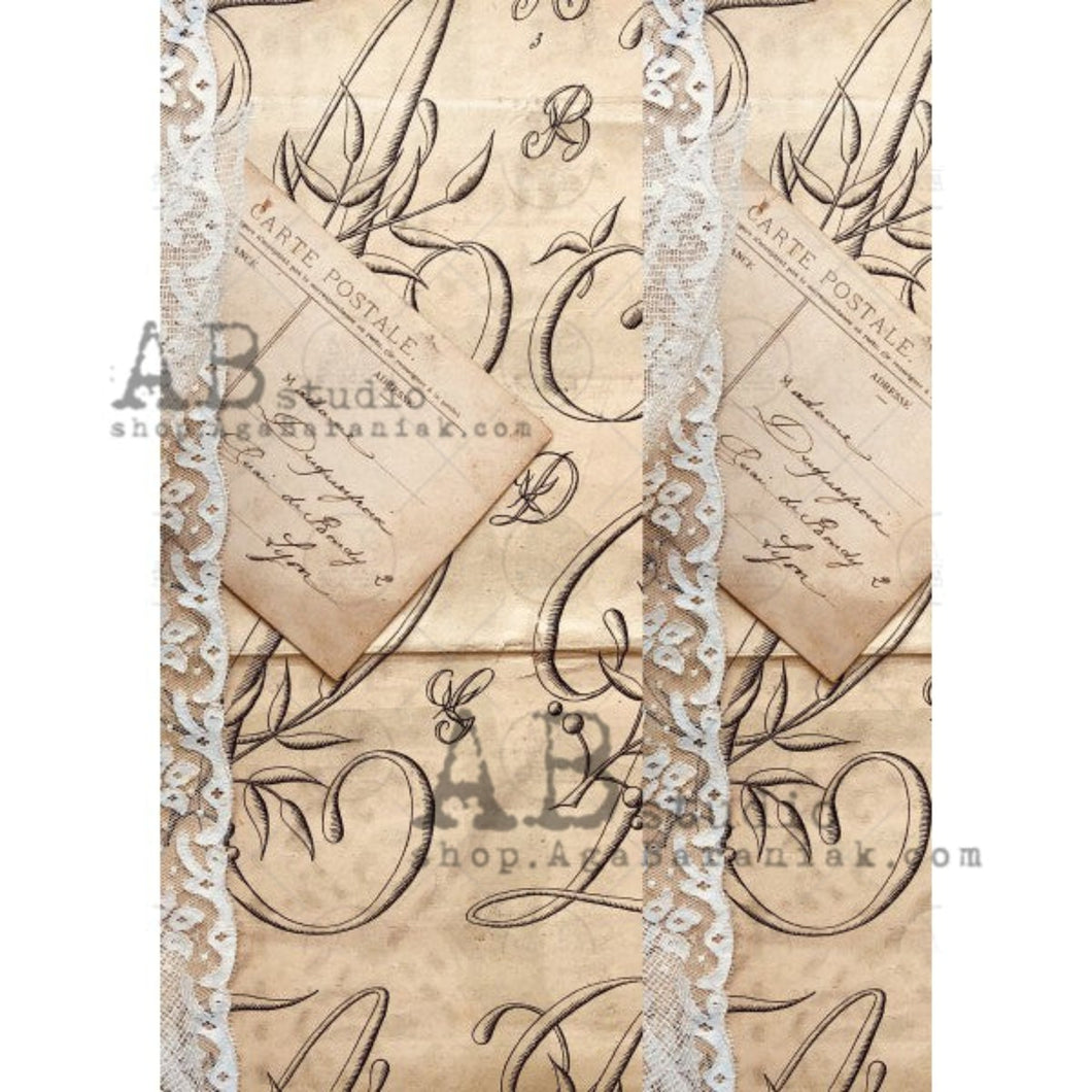 Paris Postcards and Lace Rice Paper 0319 by ABstudio