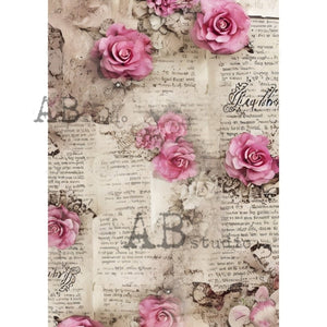 Old Book Page Flowers Rice Paper 1783 by ABstudio
