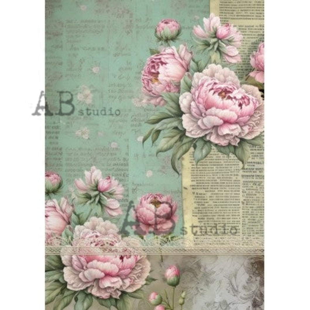Peonies Bouquet Book Page Rice Paper 1785 by ABstudio