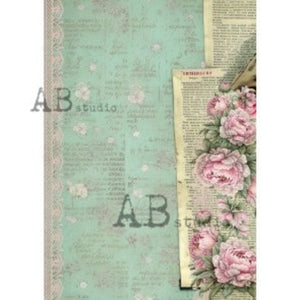 Lace Peonies Book Page Rice Paper 1788 by ABstudio