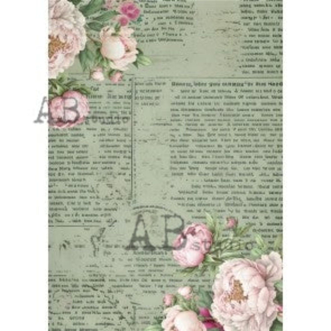 Pink Peonies Book Page Rice Paper 1789 by ABstudio