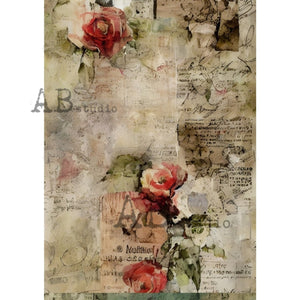 Textured Wall Rose Florals Rice Paper 1805 by ABstudio, A4