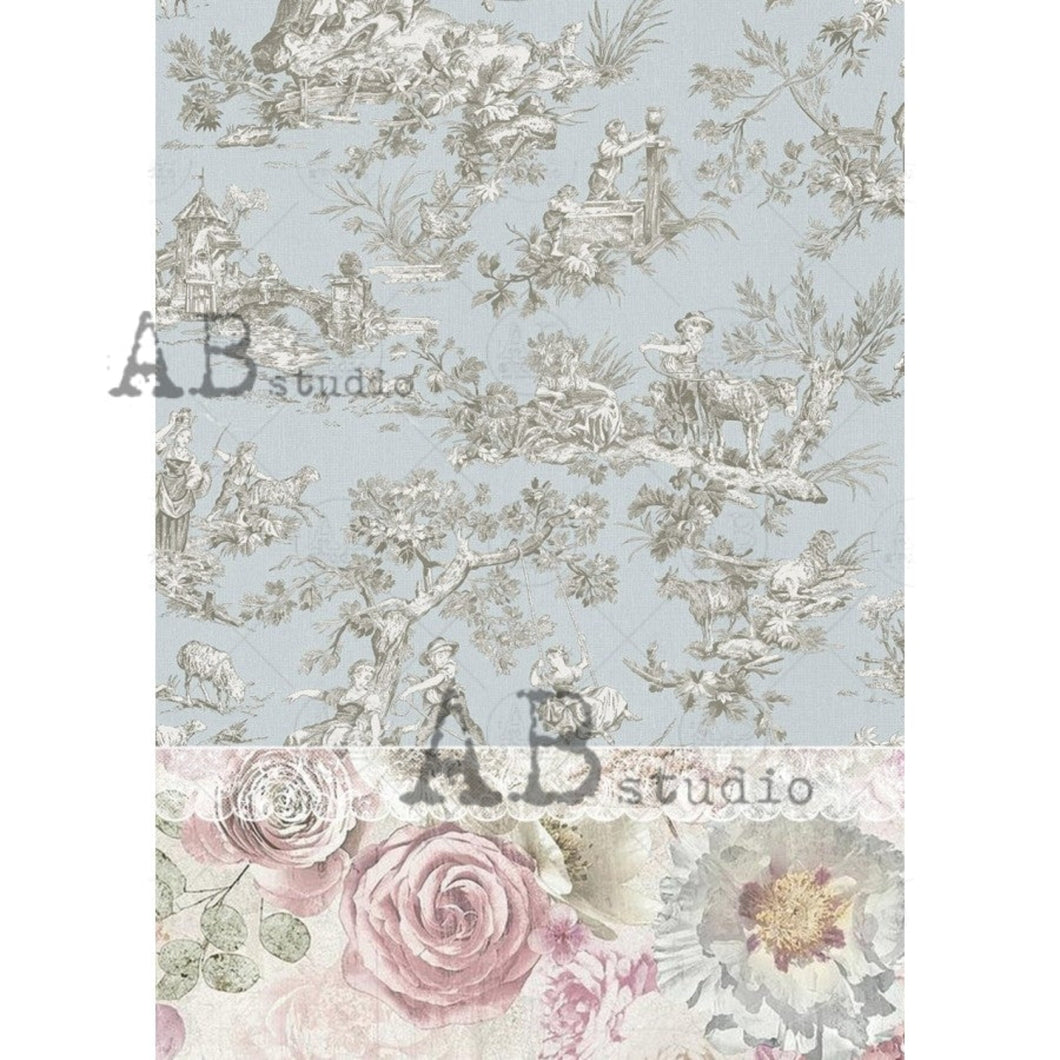 French Toile and Roses Rice Paper 1810 by ABstudio