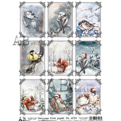 9 Winter Birds and Forest Animals Rice Paper 2054 by ABstudio, A4