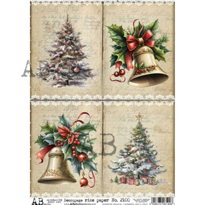 Holiday Trees and Bells Rice Paper 2100 by ABstudio, A4