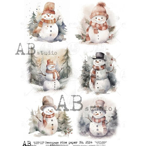 Watercolor Snowman Ornament Rounds Rice Paper 2114 by ABstudio, A4