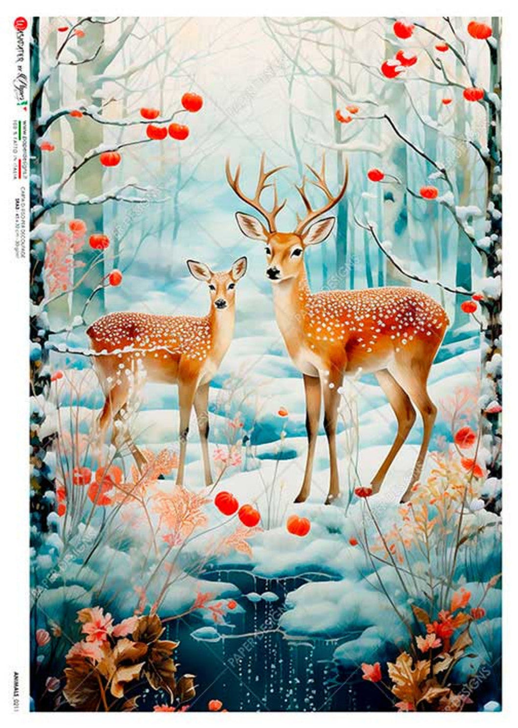 Animals 0211 Paper Designs Washipaper, Buck and Deer Winter
