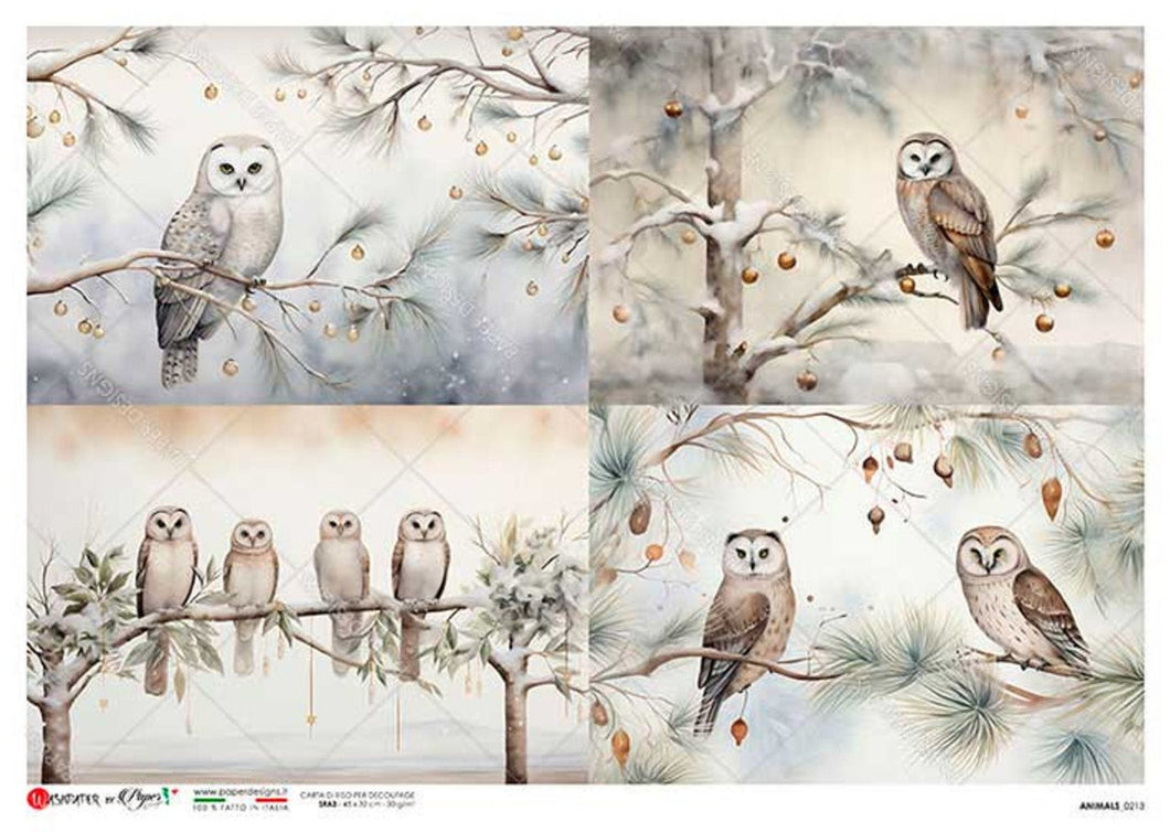 Animals 0213 Paper Designs Washipaper, Four Owl Scenes