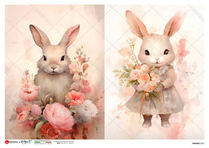 Animals 0227 by Paper Designs Washipaper, Two Floral Bunnies