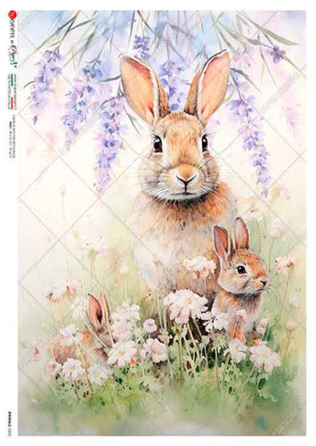 Animals 0232 Paper Designs Washipaper, Lavender Floral Bunnies