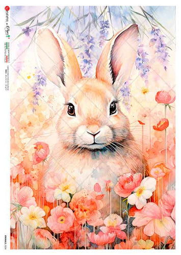 Animals 0234 Paper Designs Washipaper, Lavender Florals Bunny Portrait