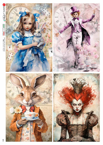 Alice in Wonderland by Paper Designs Washipaper, 4 designs on 1 sheet rice paper