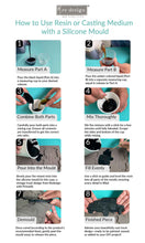 Load image into Gallery viewer, Step-by-step guide on how to use resin or casting medium with a silicone mold, including measurements and mixing instructions.