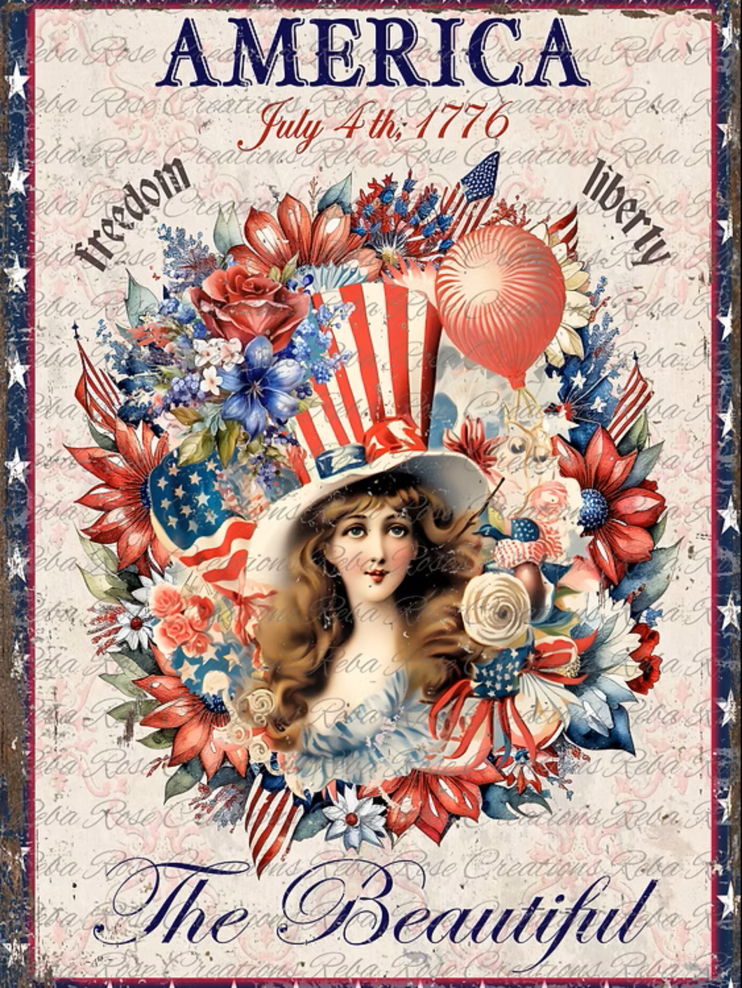 America the Beautiful Rice Paper by Adorabelle Vintage Co for Reba Rose Creations, Size A4
