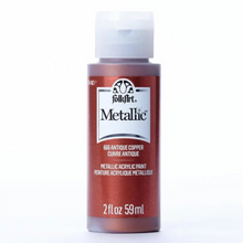 Load image into Gallery viewer, A bottle of Folk Art Metallic acrylic paint in the shade 656 Antique Copper, featuring a metallic copper-brown body, a white cap, and a white label with black text.