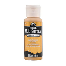 Load image into Gallery viewer, A bottle of FollyArt Multi-Surface Metallic acrylic paint in the shade 6302 Antique Gold, shown against a plain white background.
