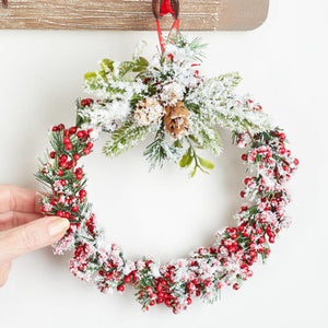 Artificial Snow Berry Christmas Holiday Wreath, 7"