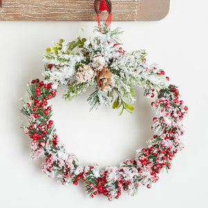 Artificial Snow Berry Christmas Holiday Wreath, 7"