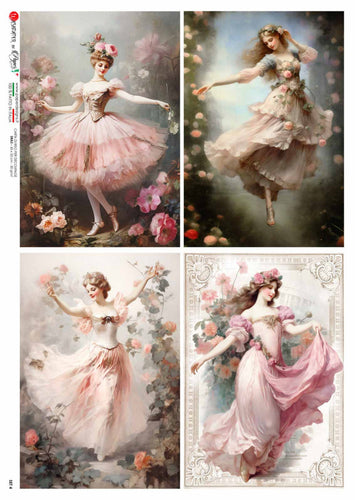 Ballerina Four Pack 1 by Paper Designs Washipaper. 4 images on 1 sheet rice paper