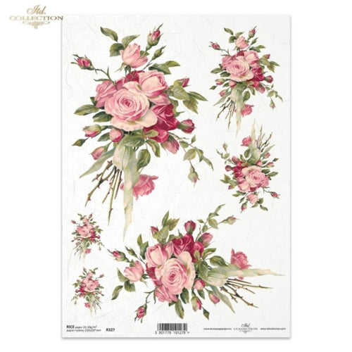 Beautiful Pink Rose Bouquets Rice Paper by ITD Collection, R0327