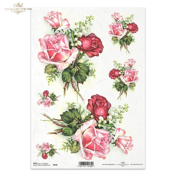 Best Pink and Red Vintage Roses Rice Paper R0330 by ITD Collection