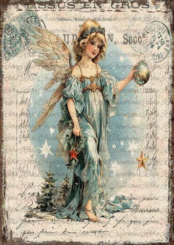Blue Christmas Angel Rice Paper by Reba Rose Creations