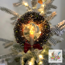 Load image into Gallery viewer, Bottlebrush Wreath with Candle Turned On