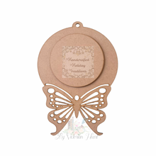 Load image into Gallery viewer, Round MDF Butterfly Ornament Craft Blank by Handcrafted Holiday Traditions