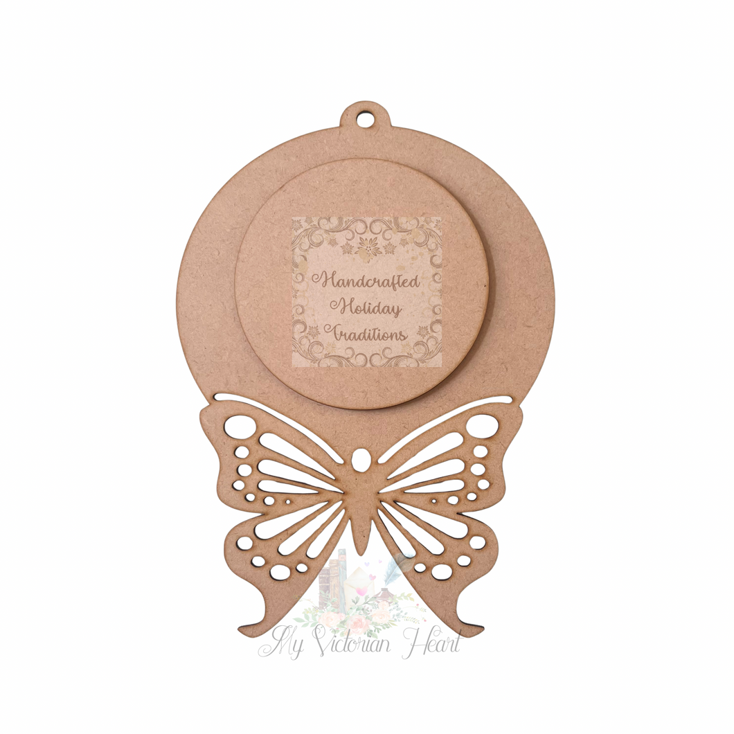 Round MDF Butterfly Ornament Craft Blank by Handcrafted Holiday Traditions
