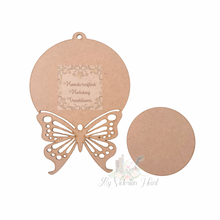 Load image into Gallery viewer, Round MDF Ornament with Butterfly Shape by Handcrafted Holiday Traditions