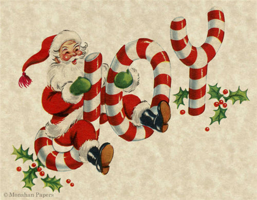 JOY Santa Riding Candy Cane by Monahan Papers