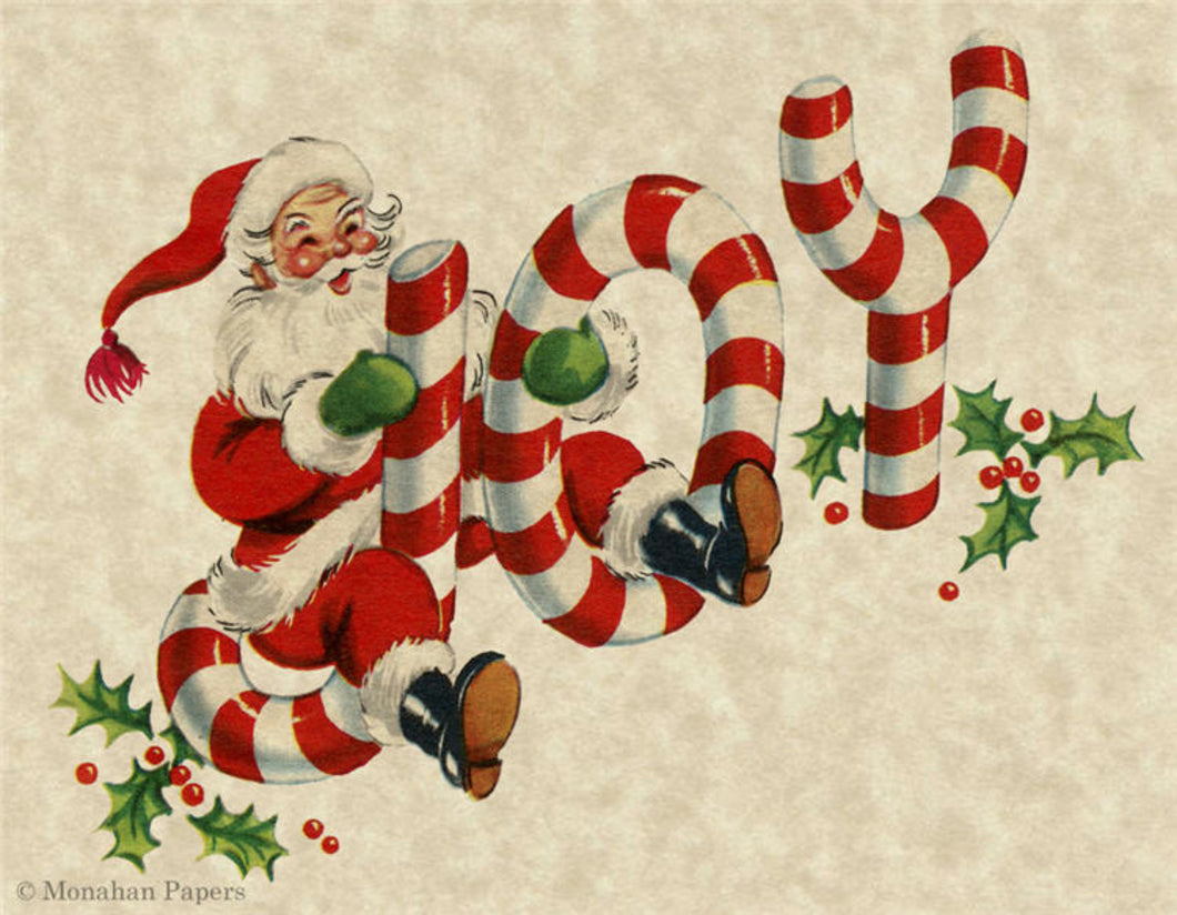 JOY Santa Riding Candy Cane by Monahan Papers