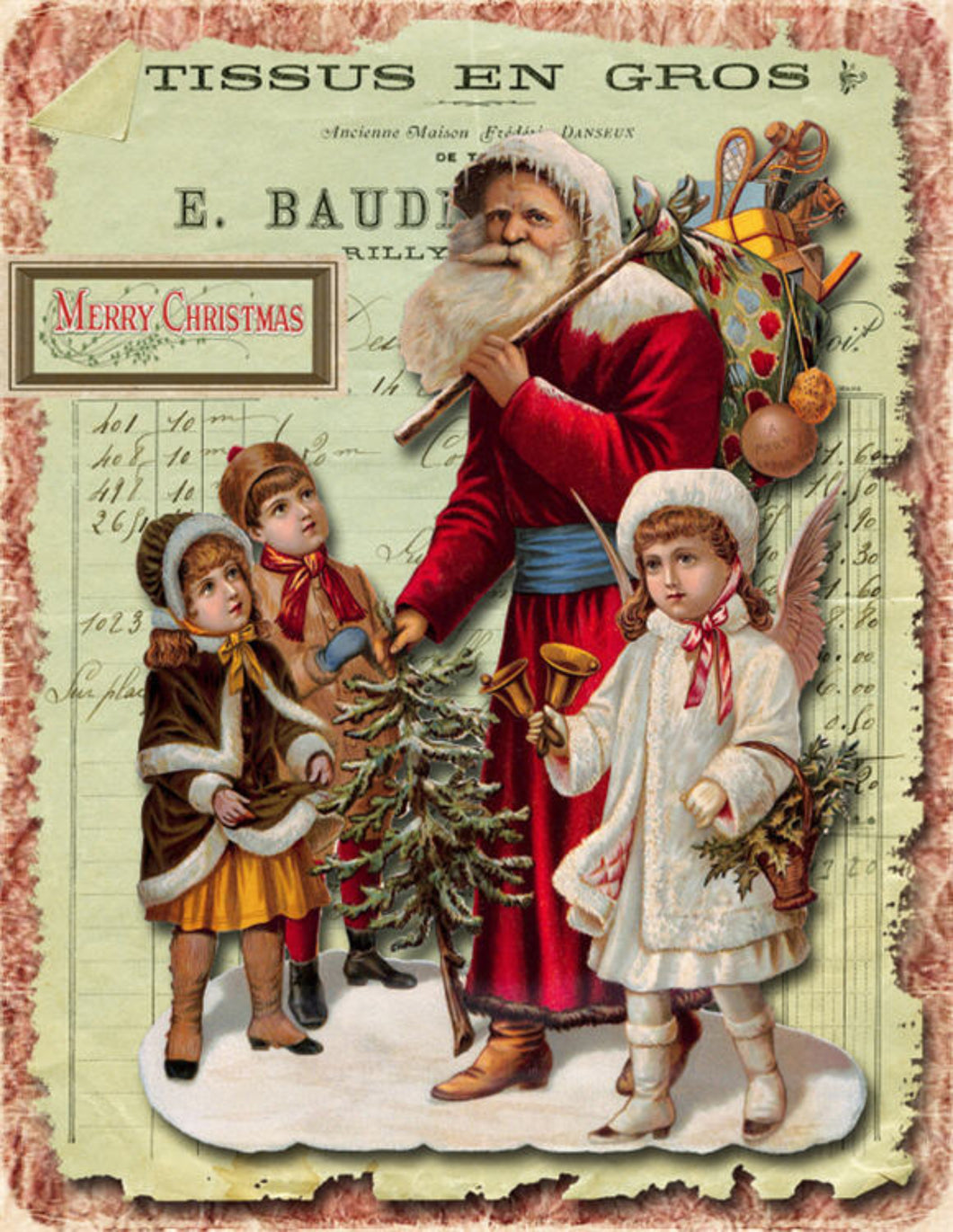 Merry Christmas Santa with Toy Sack by Monahan Papers