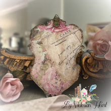 Load image into Gallery viewer, Back view of Crowned Bird Art Decor Frame with antique postcard script and pink roses 